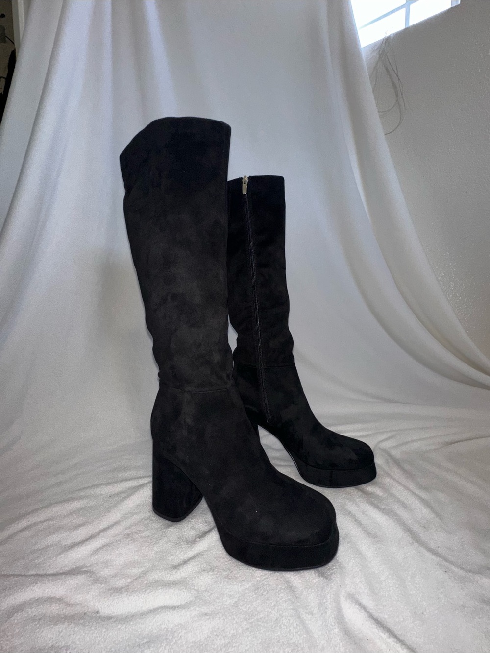 Nine West Vadda Black Suede Block Heels